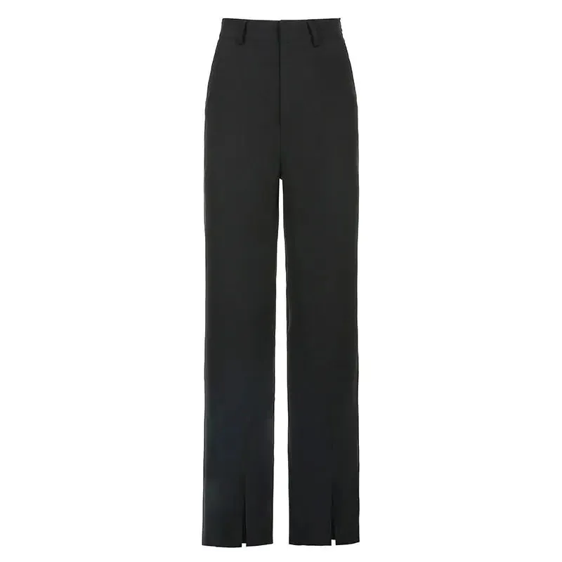 TAVIMART  -  Slit Trousers High Waist Design Women Fashion Casual Mopping Solid Basic Teens Vintage Popular Minimalist Trousers