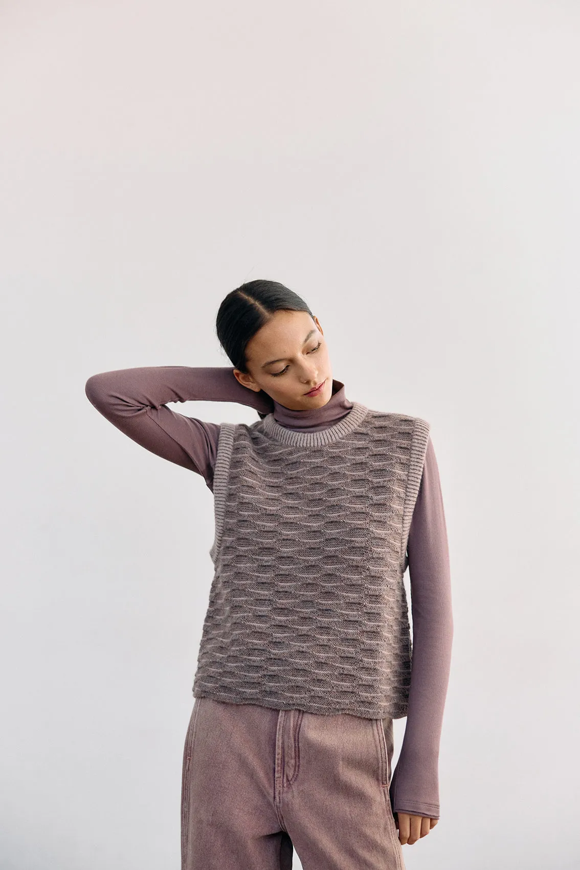 Textured Alpaca Knit Sweater Vest - Malva