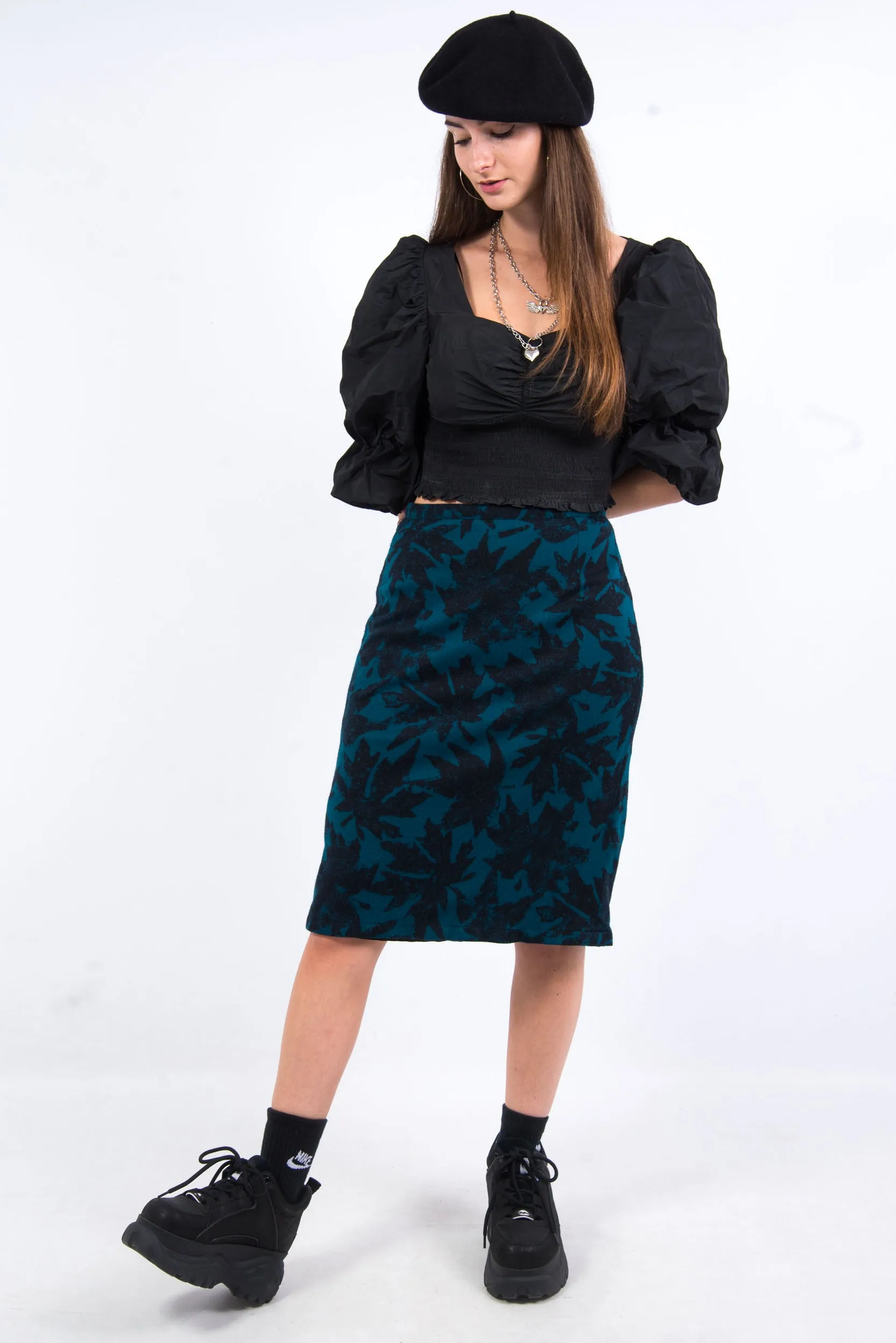 Vintage Abstract Floral Pencil Skirt