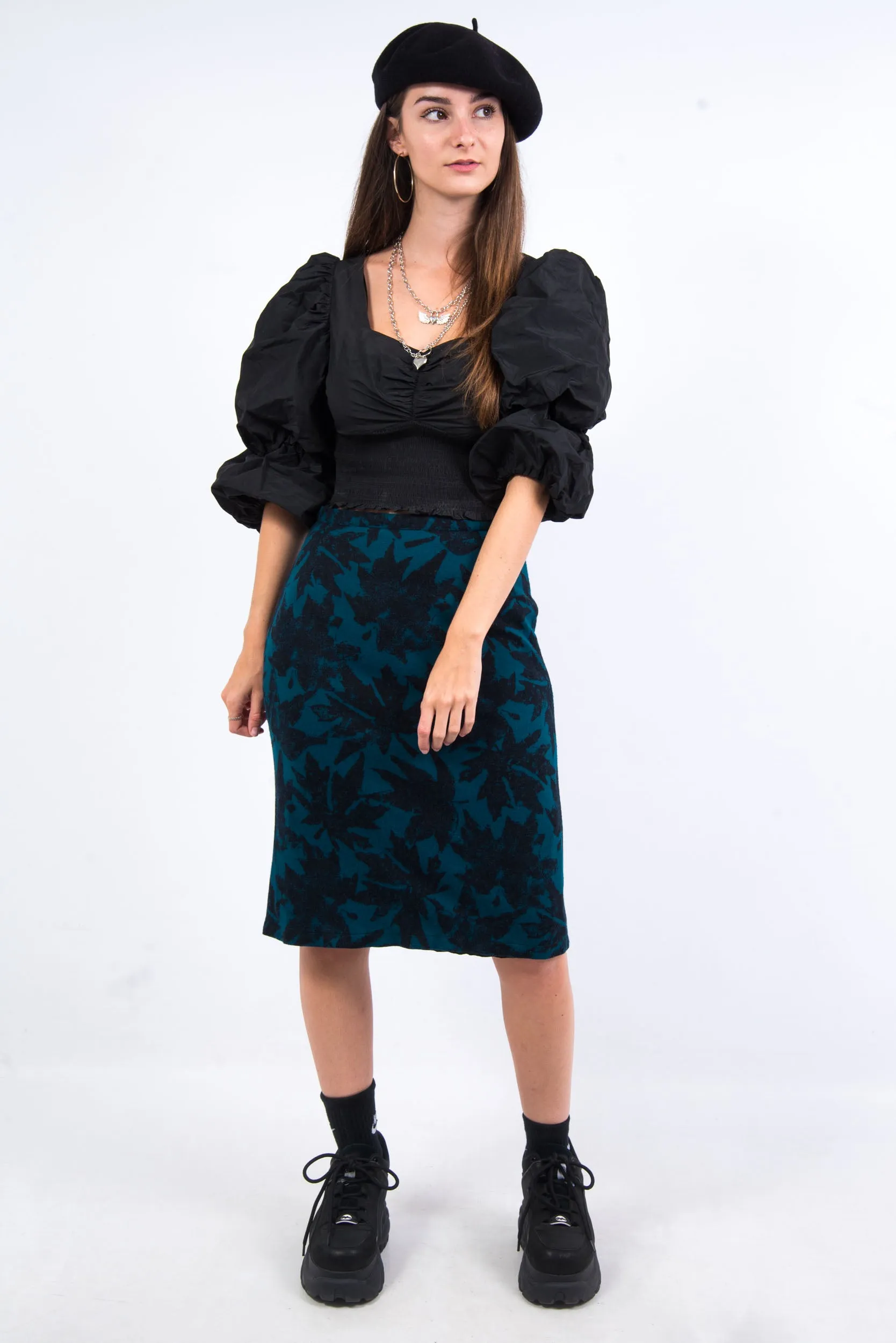 Vintage Abstract Floral Pencil Skirt