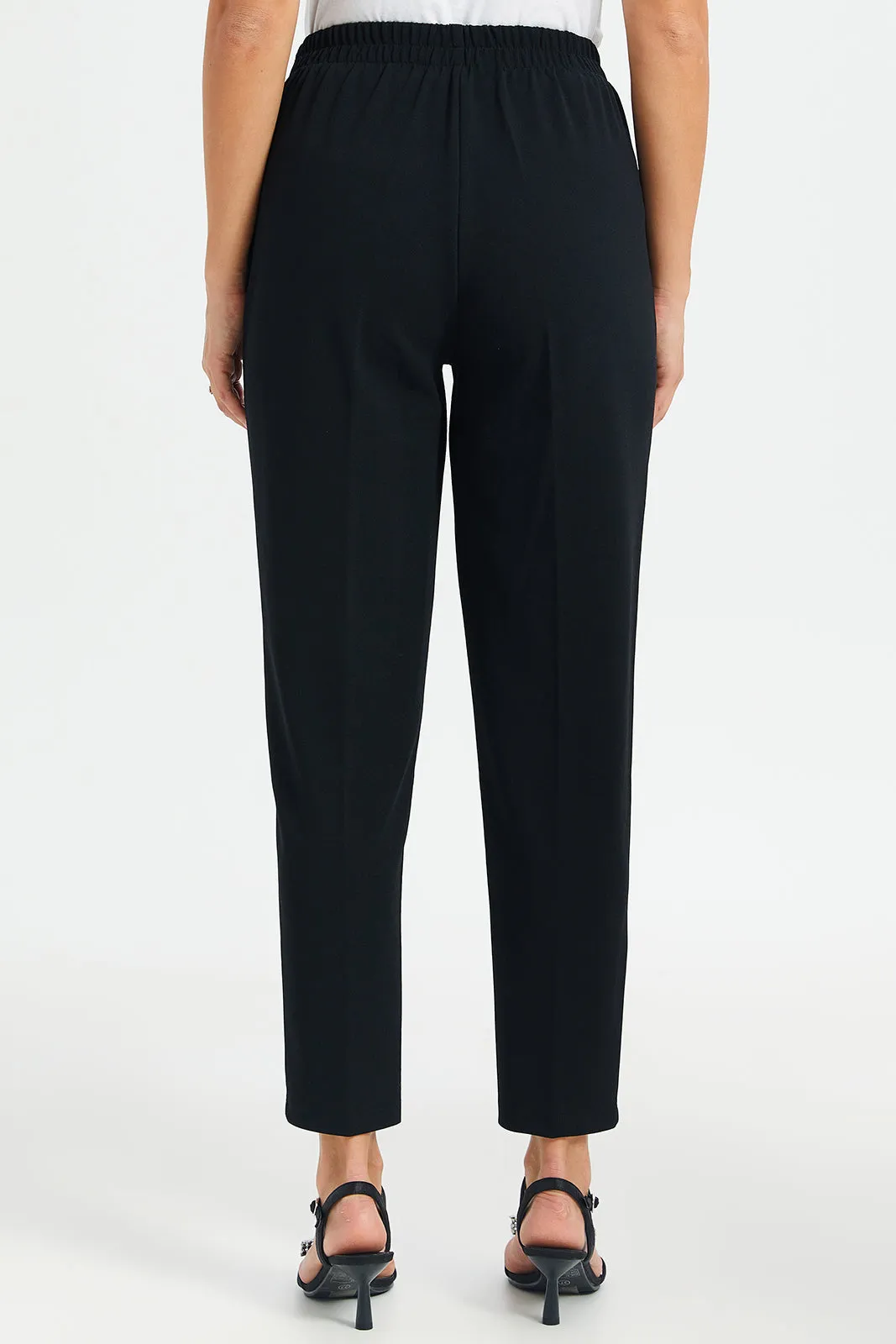 Women Black Tapered Waist Detail Trouser