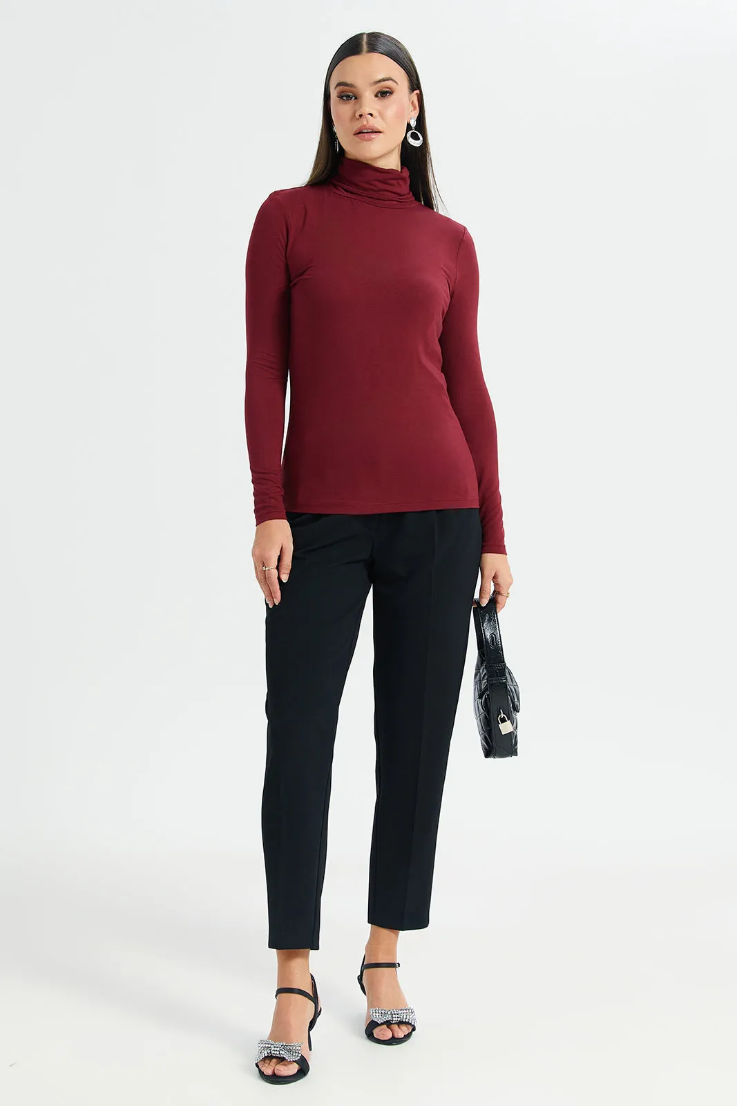Women Black Tapered Waist Detail Trouser