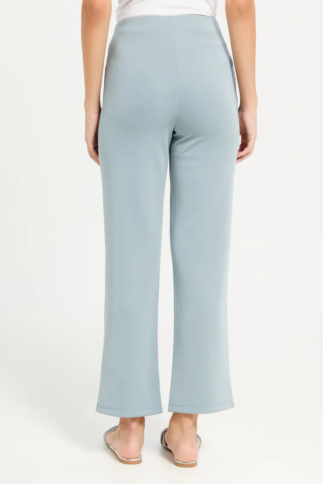 Women Blue Single Pleat Wide Leg Trouser