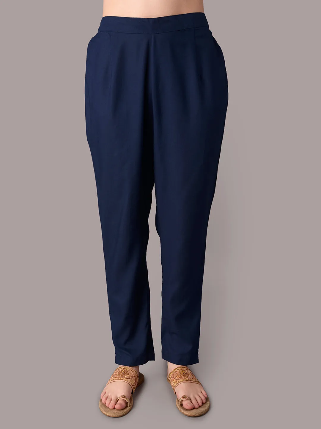 Women Navy Blue Kurta Trouser With Dupatta