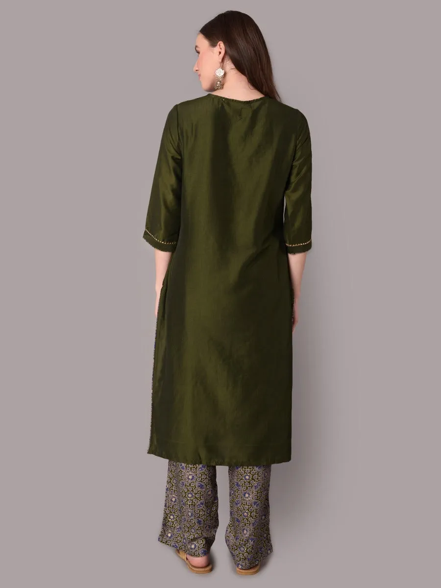 Women Olive Kurta With Trouser