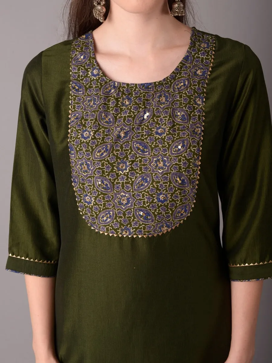 Women Olive Kurta With Trouser