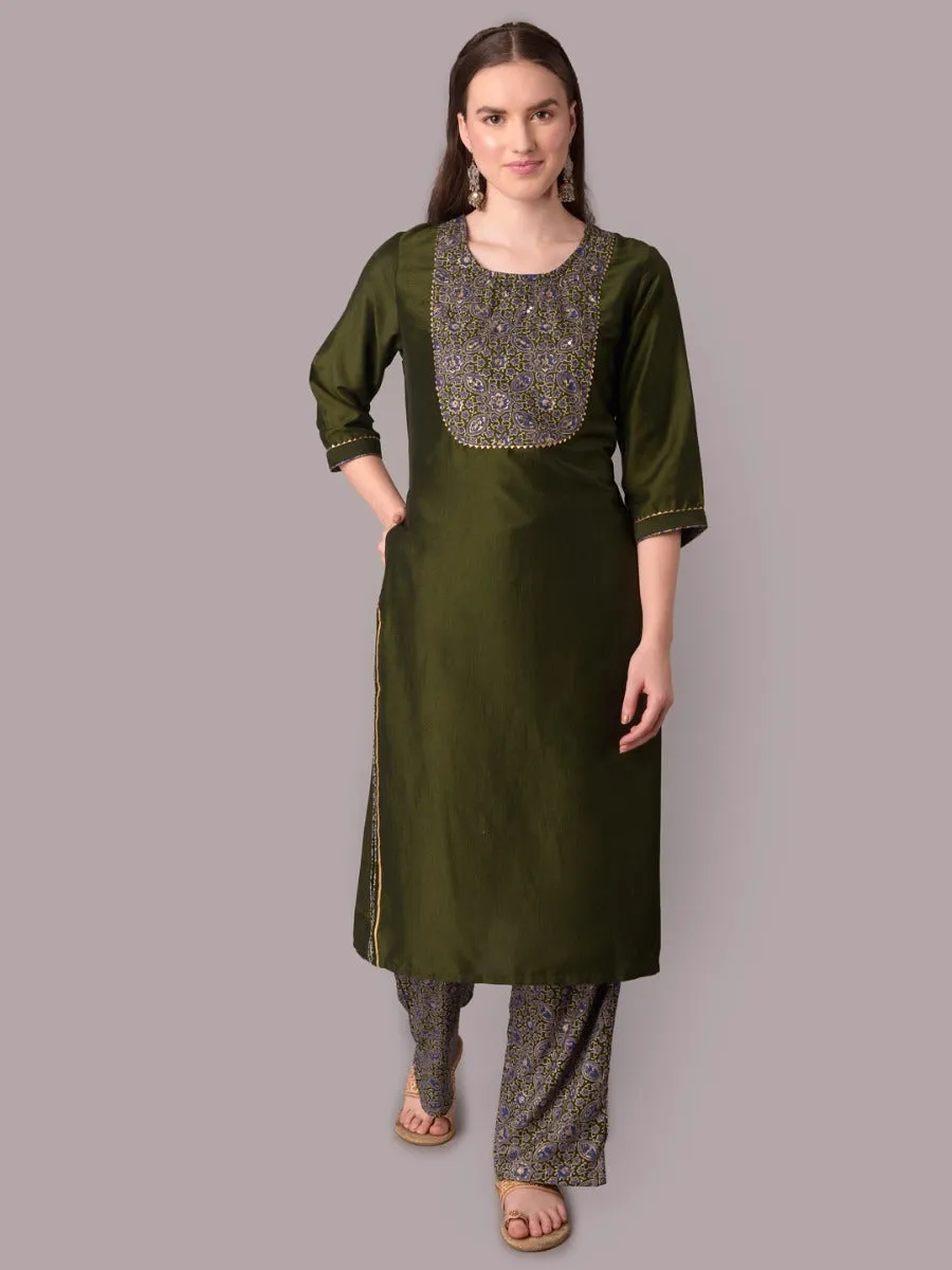 Women Olive Kurta With Trouser