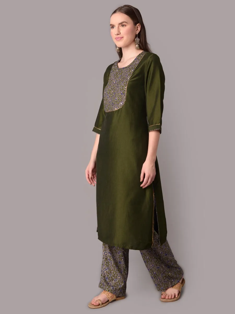 Women Olive Kurta With Trouser