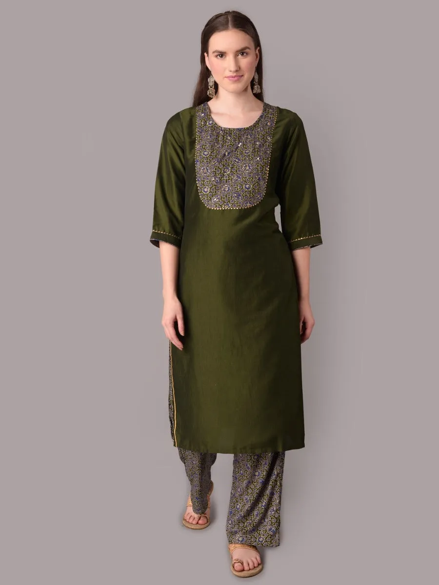 Women Olive Kurta With Trouser
