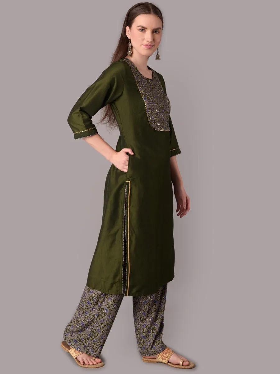 Women Olive Kurta With Trouser