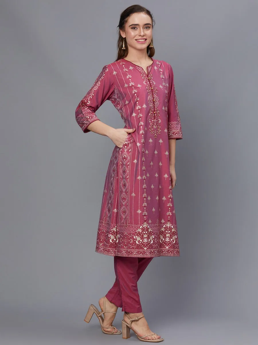 Women Pink Kurta Trouser Dupatta