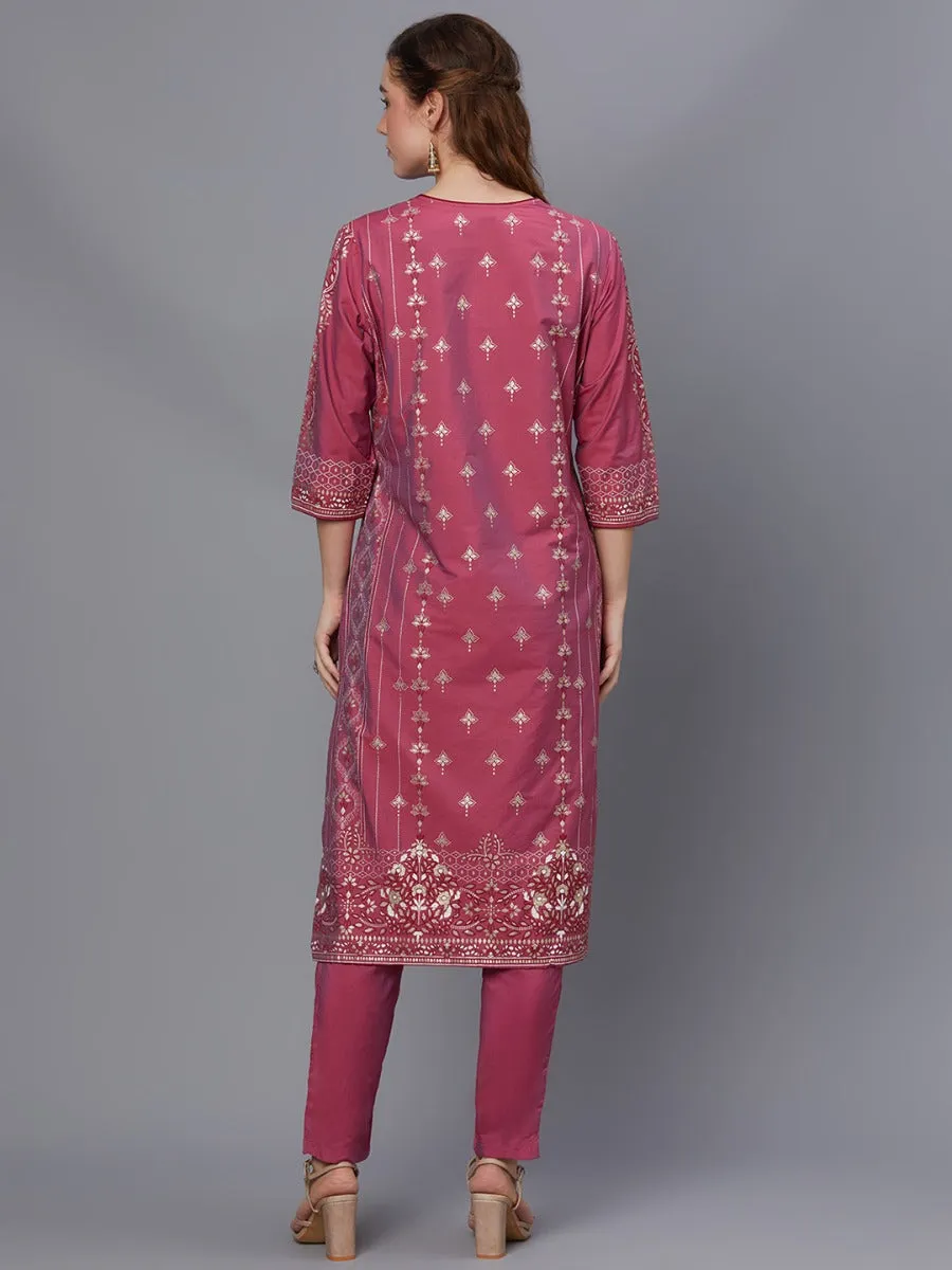 Women Pink Kurta Trouser Dupatta