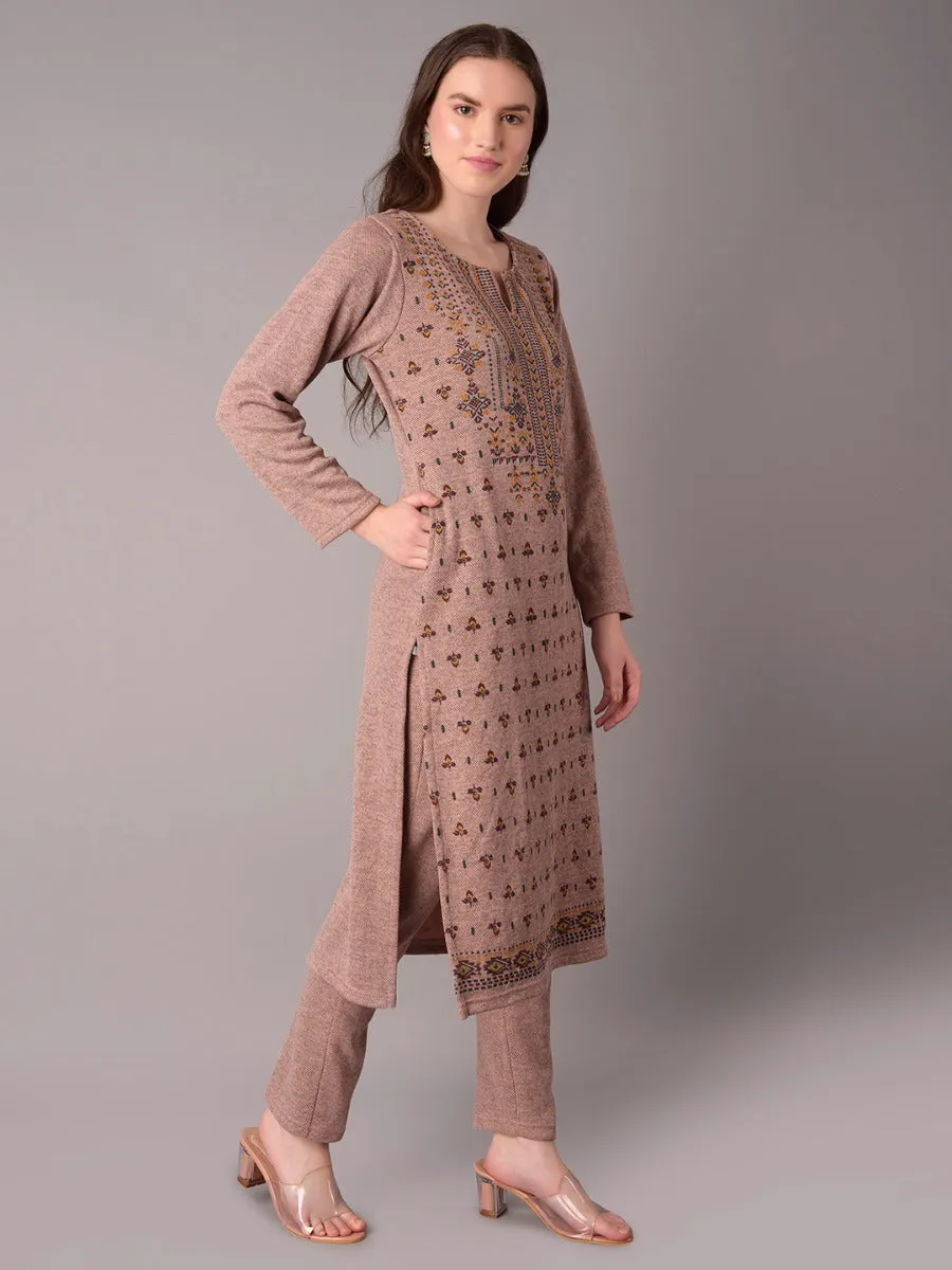 Women Purple Ornamental Print Winter Set