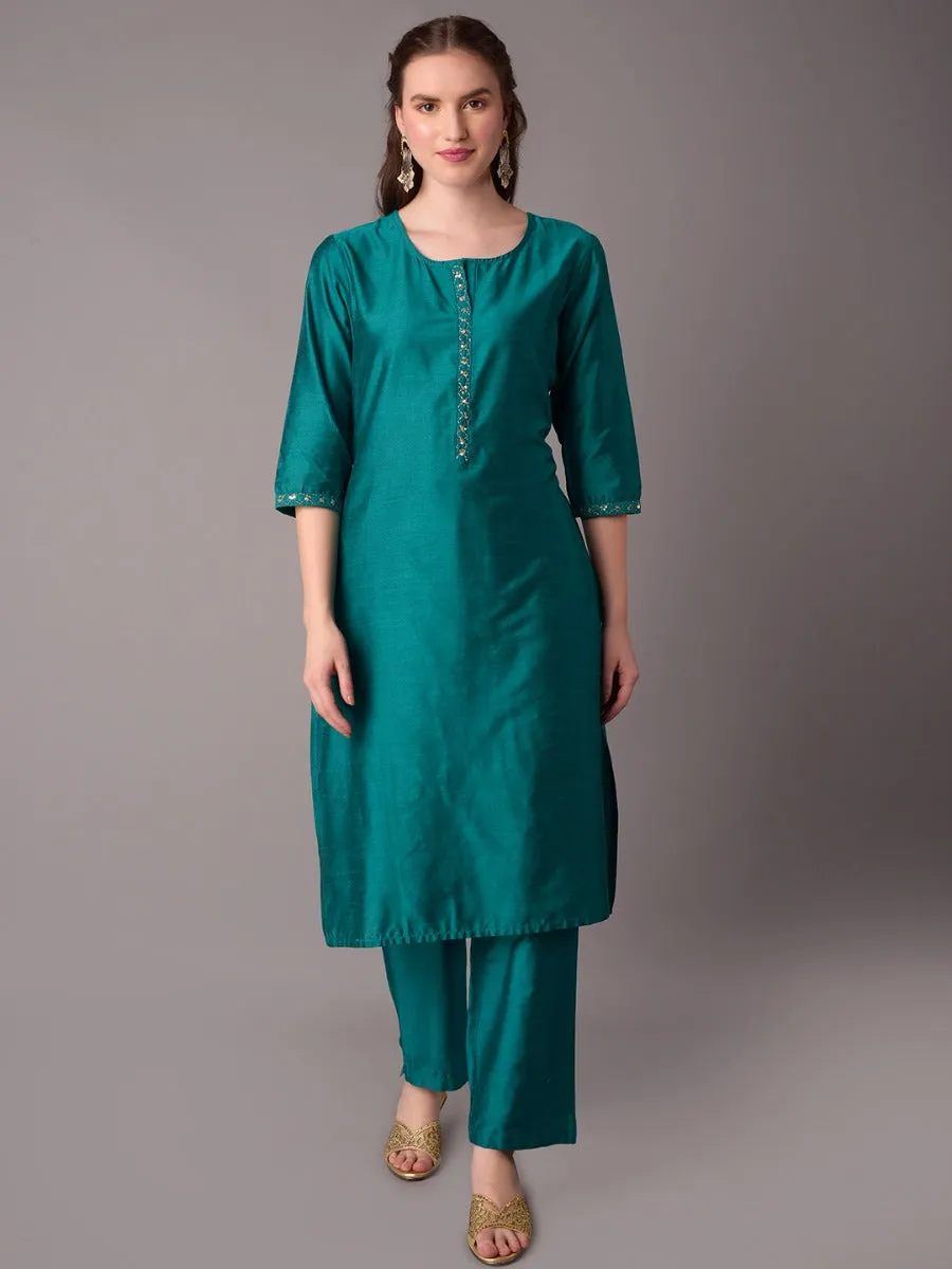 Women Teal Kurta Trouser Dupatta