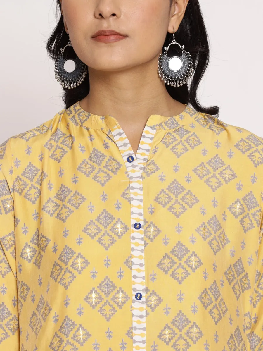 Women Yellow Ornamental Printed Kurta With Trouser