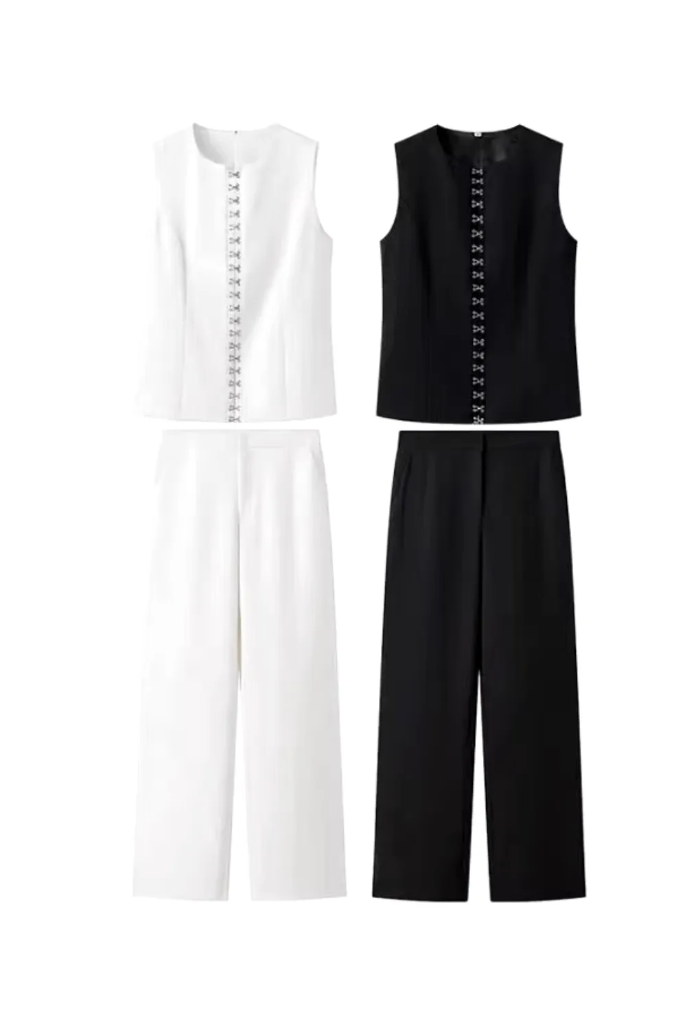 Womens Chic Sleeveless Elegant  Buttoned Two-Piece Set
